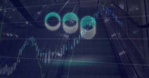 Futuristic finance with neon rings and data chart overlay