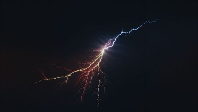 Vibrant Lightning Bolt Illuminating Night Sky with Electric Branches