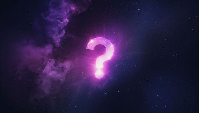 Glowing Purple Question Mark in Cosmic Starfield