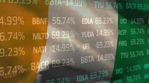 Financial Data and Irish Flag Symbolizing Economic Growth