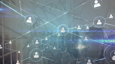 Digital Network Connections Over Cityscape Illustrating Global Communication