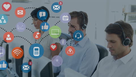 Customer Service Team Working with Digital Network Interface