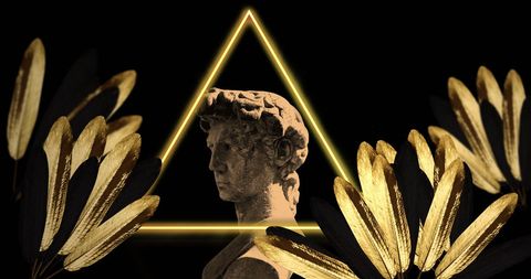 Classical sculpture with modern geometric design elements