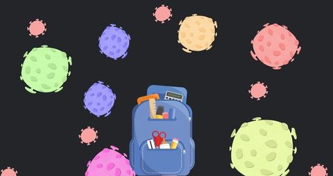 Education Amid Pandemic: School Supplies Against Virus Background