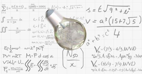Illustration of lightbulb and complex mathematical formulas