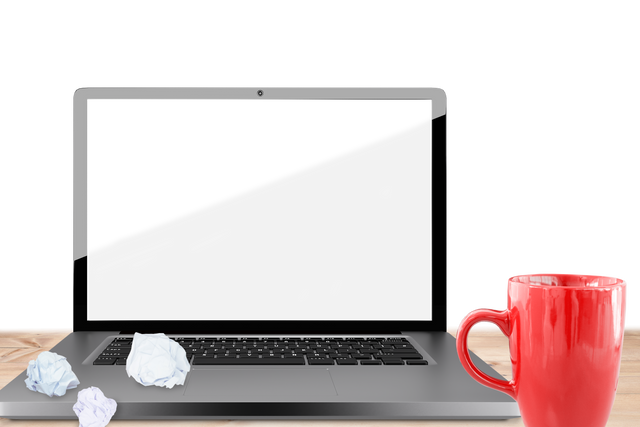 Modern Silver Laptop with Transparent Background and Red Mug - Download Free Stock Videos Pikwizard.com