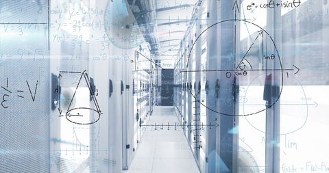 mathematical equations overlay with modern server room - Download Free Stock Images Pikwizard.com