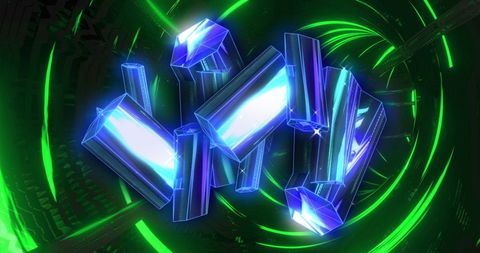 Futuristic tunnel with glowing blue crystals