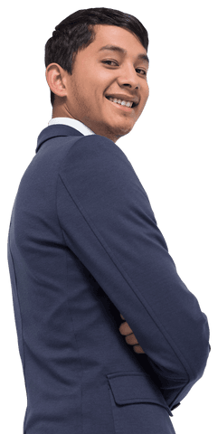 Confident Transparent Asian Businessman Smiling with Arms Crossed