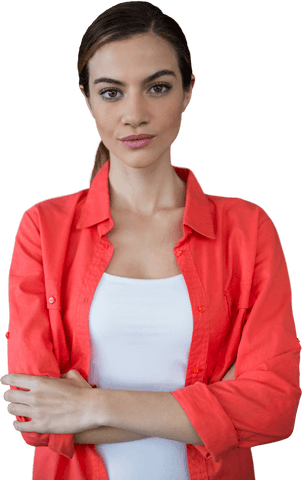 Confident Woman with Arms Crossed on Transparent Background