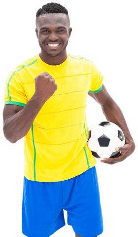 Transparent Soccer Player Celebrating With Ball in Hand