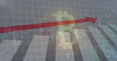 Rising bitcoin trends with financial data background