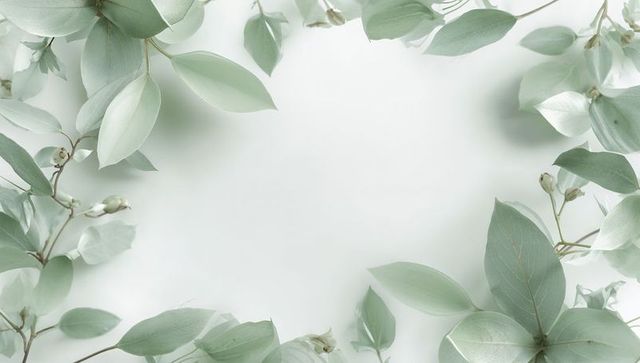 Pale green eucalyptus leaves framing minimalist background for wedding invitations branding