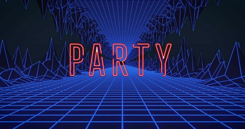 Futuristic Party Neon Sign with Digital Grid - Download Free Stock Images Pikwizard.com