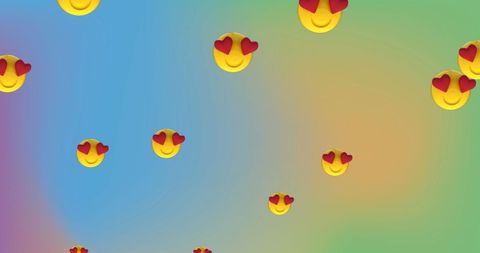 Floating heart emojis on vibrant colorful background