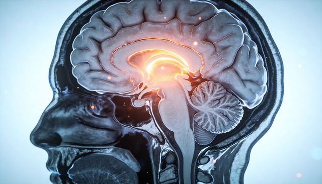 Sagittal Brain MRI Illustration Highlighting Thalamic Activity and Neural Circuits