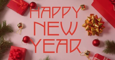 Festive New Year Greeting with Gifts and Decorations - Download Free Stock Images Pikwizard.com