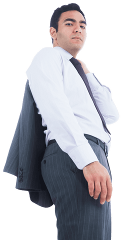 Biracial Businessman in Suit Standing Confidently on Transparent Background