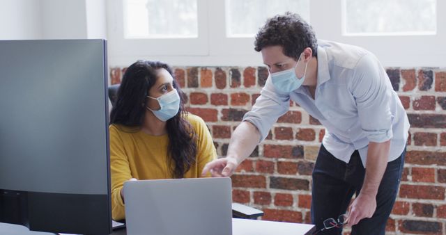 Team Collaboration in Office with Face Masks During Pandemic - Download Free Stock Images Pikwizard.com