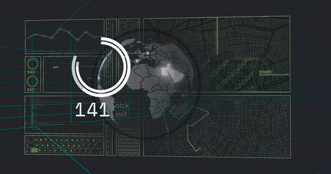 Futuristic HUD Control Center with Central Dotted Globe and Circular Progress Interface