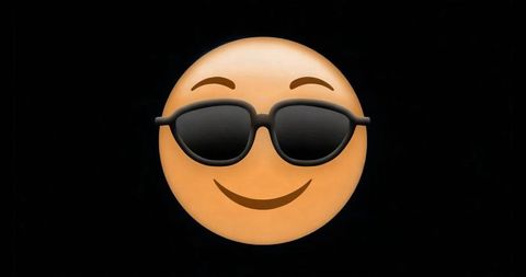 Cool emoji face with sunglasses on black background
