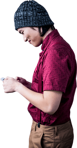 Smiling Hipster with Phone Transparent Background Profile View - Download Free Stock Videos Pikwizard.com