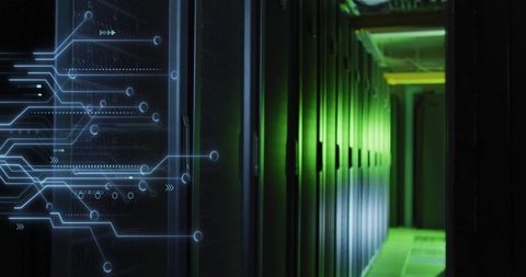Digital Circuit Overlay on Data Center Servers - Download Free Stock Images Pikwizard.com