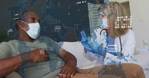 Doctor Administering Vaccine to Patient with Technological Data Overlay