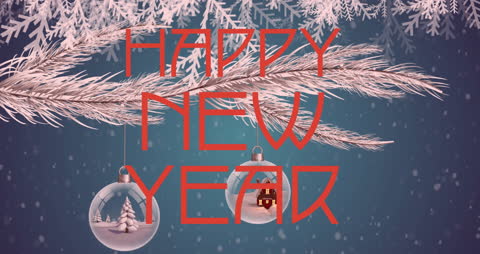 Festive New Year Greetings with Fir Tree Baubles