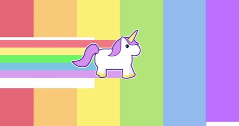 Whimsical Unicorn Icon on Colorful Rainbow Background