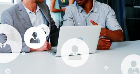 Diverse business team collaborating with digital integration