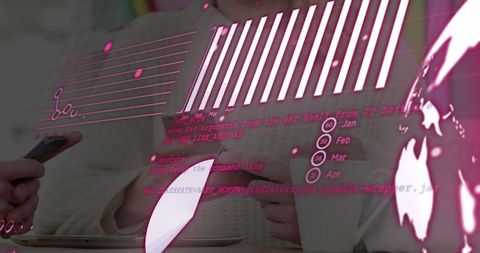 Team Collaborating with Projected Data and Digital Tools