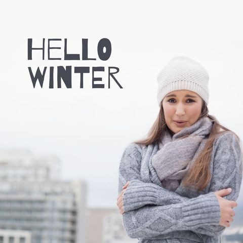 embracing winter weather: woman wrapped in gray cozy attire - Download Free Stock Templates Pikwizard.com