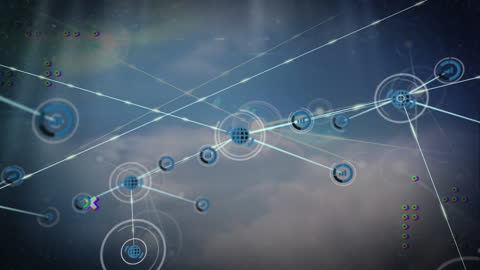 Digital Network of Connections Over Cloudy Sky Background