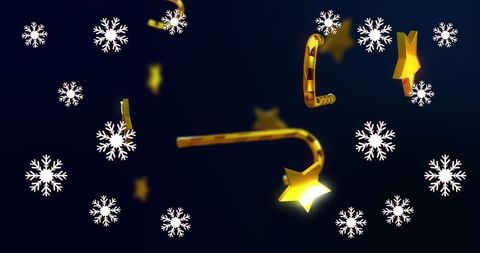 Golden candy cane with star and snowflakes on midnight blue