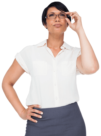 Confident Businesswoman in Eyeglasses on Transparent Background
