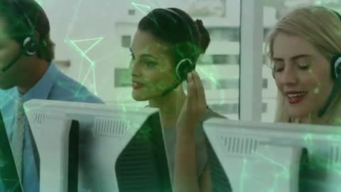 Diverse Call Center Team Collaborating with Technology