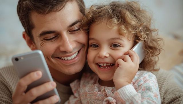 Father and Daughter Enjoying a Phone Call Together