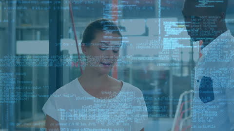 Business Professionals Analyzing Digital Data Overlay