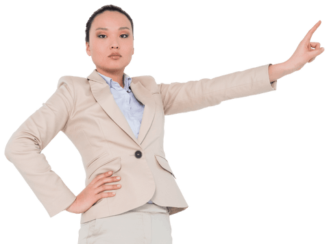 Focused Businesswoman Pointing Forward Transparent Background
