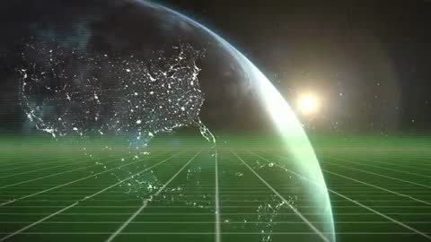 Futuristic Globe with City Lights and Rising Sun