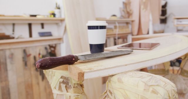 Woodworking Workshop with Tools and Coffee Cup - Download Free Stock Images Pikwizard.com