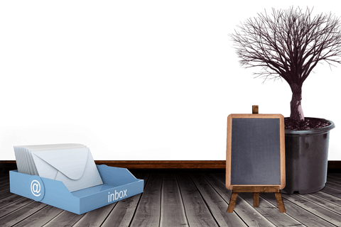 transparent inbox, chalkboard, and bonsai tree on wood floor - Download Free Stock Videos Pikwizard.com