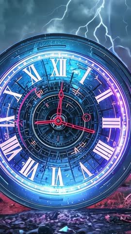 Futuristic Vertical Clock Storm | Pulsing Neon Timepiece with Lightning Strikes