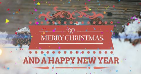 Colorful Christmas and New Year Greeting Card with Festive Decor