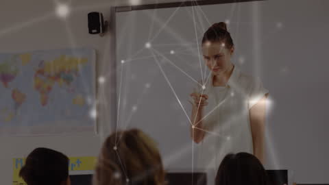 Female Teacher with Diverse Class Illustrating Digital Networking Concepts