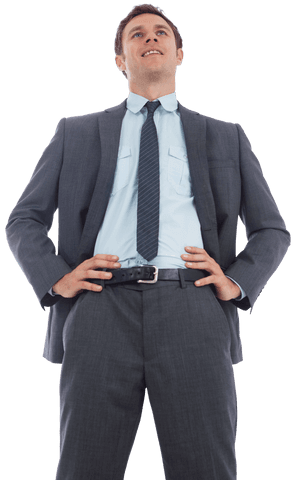 Confident Businessman Standing with Hands on Hips on Transparent Background