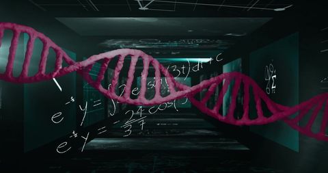 Digital DNA Strand Overlaying Mathematical Equations for Biotechnology - Download Free Stock Images Pikwizard.com