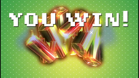 Pixelated You Win Text with Gold Elements on Green Background