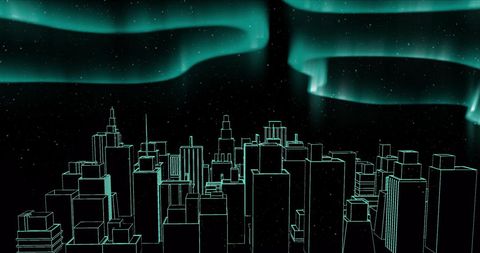 Futuristic Cityscape with Northern Lights and Skyline - Download Free Stock Images Pikwizard.com